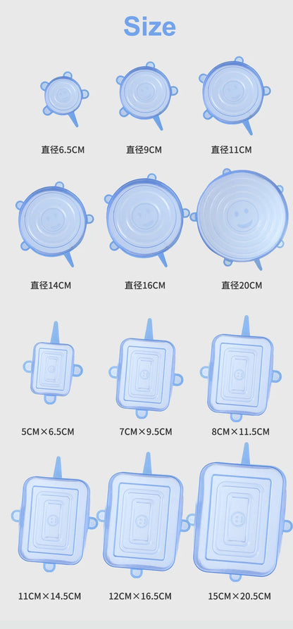 6pcs/set Silicone Covers Adaptable Silicone Lids Silicone Caps for Food Universal Dish Stretch Lids for Cans Kitchen Accessories