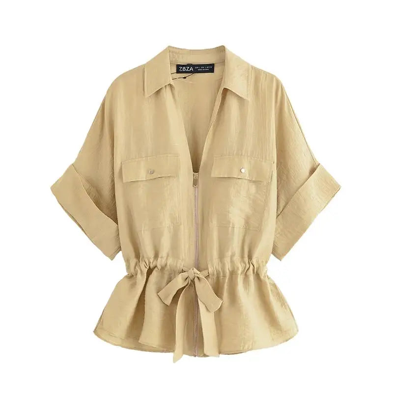 Women’s Summer 2-Piece Set – Loose Shirt & High-Waist Pants