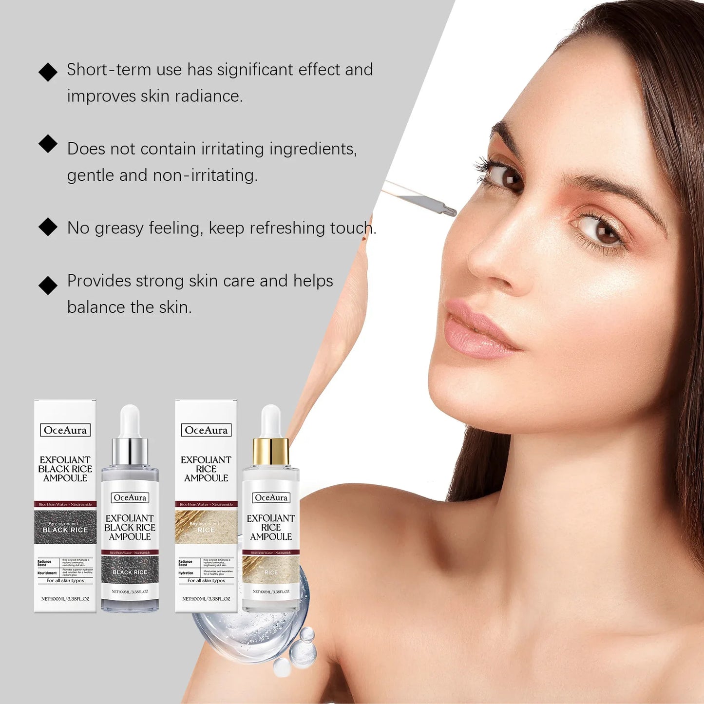 OceAura Exfoliating Facial Serum for Cleaning Pores Remove Dead Skin Blackhead Remover Oil Control Exfoliant Rice Ampoule 100ml