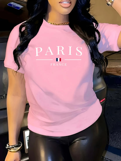 Stylish Women's Short Sleeve Casual  Round Neck Summer Sporty Style Versatile Top with Print Soft Fabric Breathable Moisture