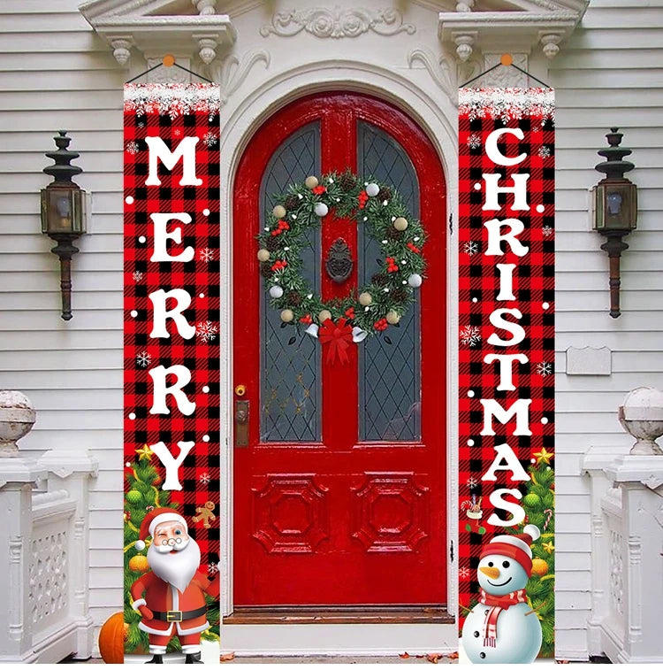 Merry Christmas Door Banner Decoration 2025 Christmas Decor for Home Xmas Hanging Ornaments Navidad Noel Gifts New Year 2026