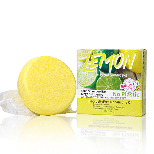 J+60g Nature Plant Lemon Solid Shampoo Refreshing Oil Control Shampoo Bar Extraction Dandruff Shampoo Vegan Soap