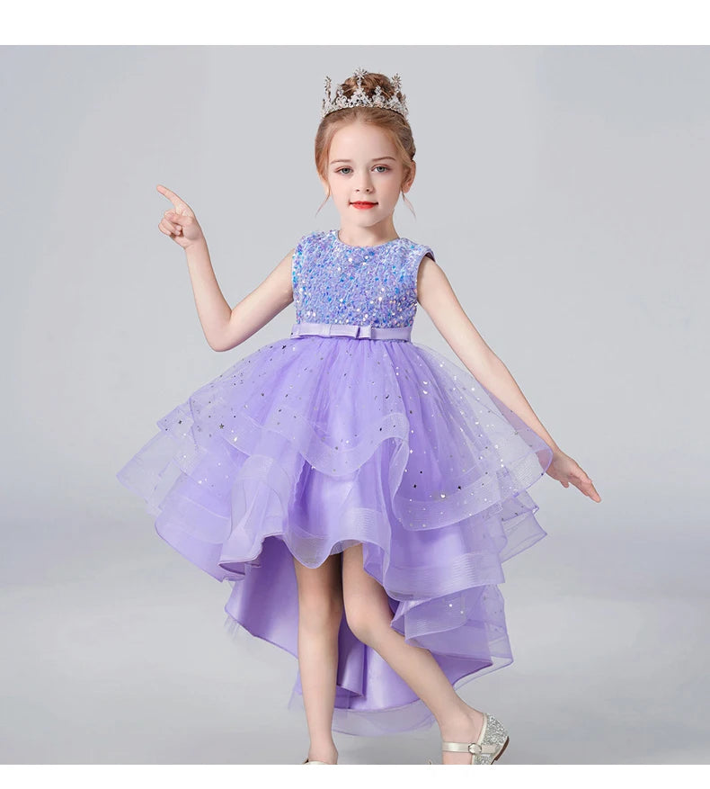 2023 Hot style Summer Sequin Lace Tuxedo Wedding Dress for girls 3-13 years old Sleeveless fluffy Mesh gauze Doveark brand