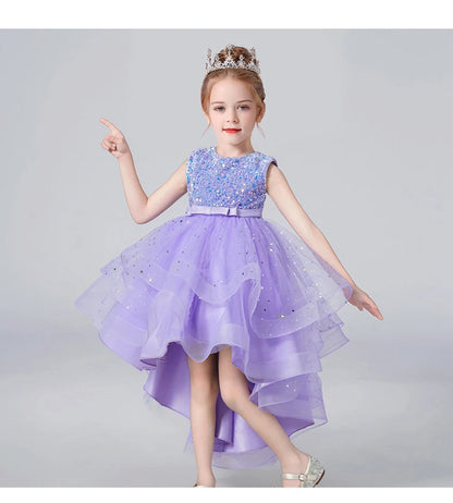 2023 Hot style Summer Sequin Lace Tuxedo Wedding Dress for girls 3-13 years old Sleeveless fluffy Mesh gauze Doveark brand