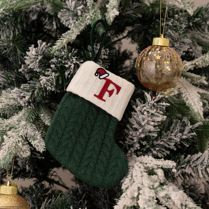 Green A-Z Letter Hanging Christmas Stockings Monogram Knitted Socks Fireplace Christmas Tree Hanging Party Decoration