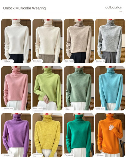 Women's Clothing New Fashion Autumn And Winter Merino Wool Pullover Solid Color Long Sleeve Basic Thermal Top 100% Wool Sweater