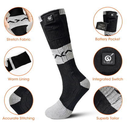 SNOW DEER Rechargeable Electric Skiing Heated Socks Winter Warm Thermal Cycling Sock Stocking Men Women For Motorcycle Cycling