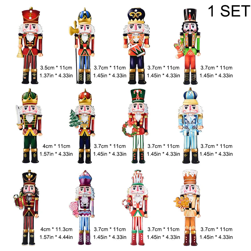 12Pcs Wooden Nutcracker Soldier Pendant Xmas Tree Hanging Ornament 2024 Christmas Decoration for Home Navidad 2025 New Year Gift
