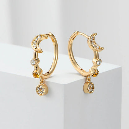 Sun & Moon Crystal Hoop Earrings – Romantic Gift for Women