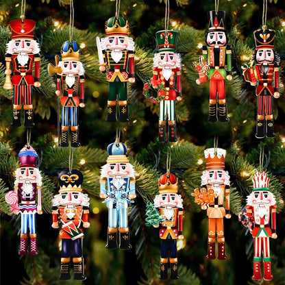 12Pcs Wooden Nutcracker Soldier Pendant Xmas Tree Hanging Ornament 2024 Christmas Decoration for Home Navidad 2025 New Year Gift