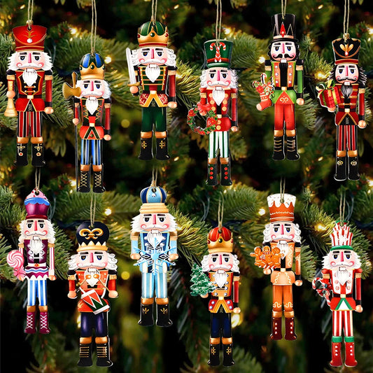 12Pcs Wooden Nutcracker Soldier Pendant Xmas Tree Hanging Ornament 2024 Christmas Decoration for Home Navidad 2025 New Year Gift