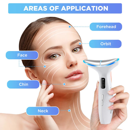 EMS Three Color Light Firming Rejuvenating Neck Beauty Device Skin Ion Importer Facial Lifting Neck Lines Wrinkles Device