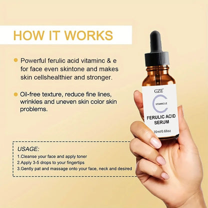 GZE Ferulic Facial Serum with Vitamin C, Vitamin E, & Absorbic Acid - Make you looks Younger, Skin Brightening Face Essence
