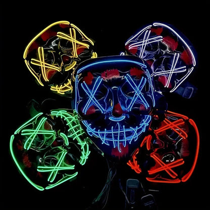 LED Halloween Mask Glow in The Dark Scary Terror Face Cover Bright Scream Light Up Costume for Men Carnival Party