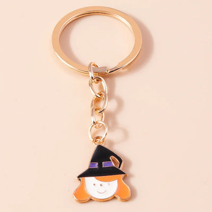 Aihua Gold Color Fashion Halloween Keychain Enamel Creepy Ghost Spider Mummy Pumpkin Keychains Keyring for Women Halloween Night