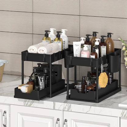 2-Tier Under Sink Organizer with Sliding Drawers & Hooks