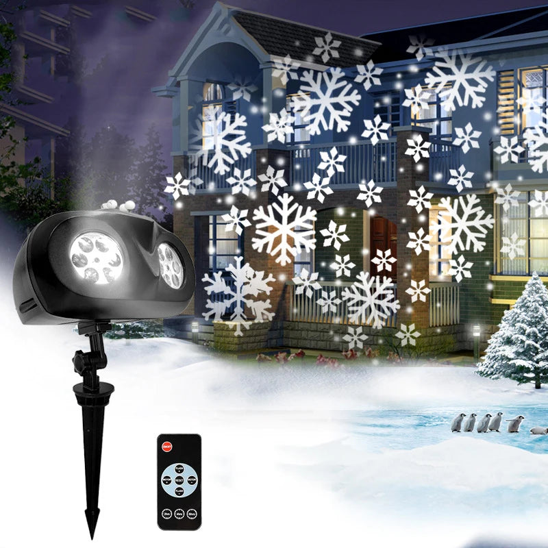 2025 Upgraded LED Snowflake Projector Light 2-in-1 Outdoor Waterproof Christmas Halloween Decor with Snowfall Pattern Party Lamp