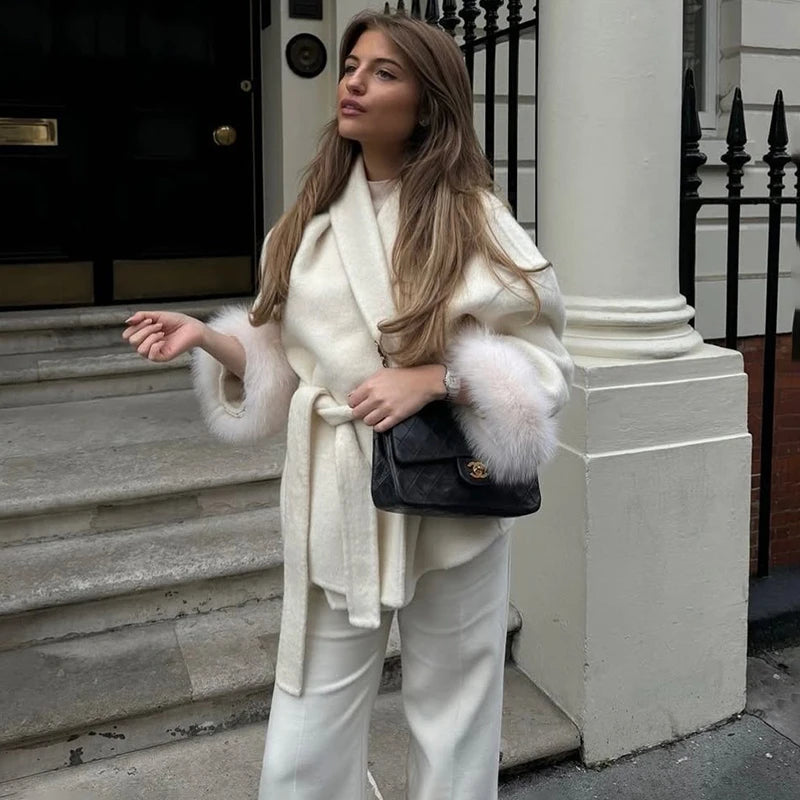 TARUXY Fox Fur Woolen Coats Women's Short Coat Office Lady Removable Elegant Double-sided Wool Overcoat 2025 New Cardigan Jacket