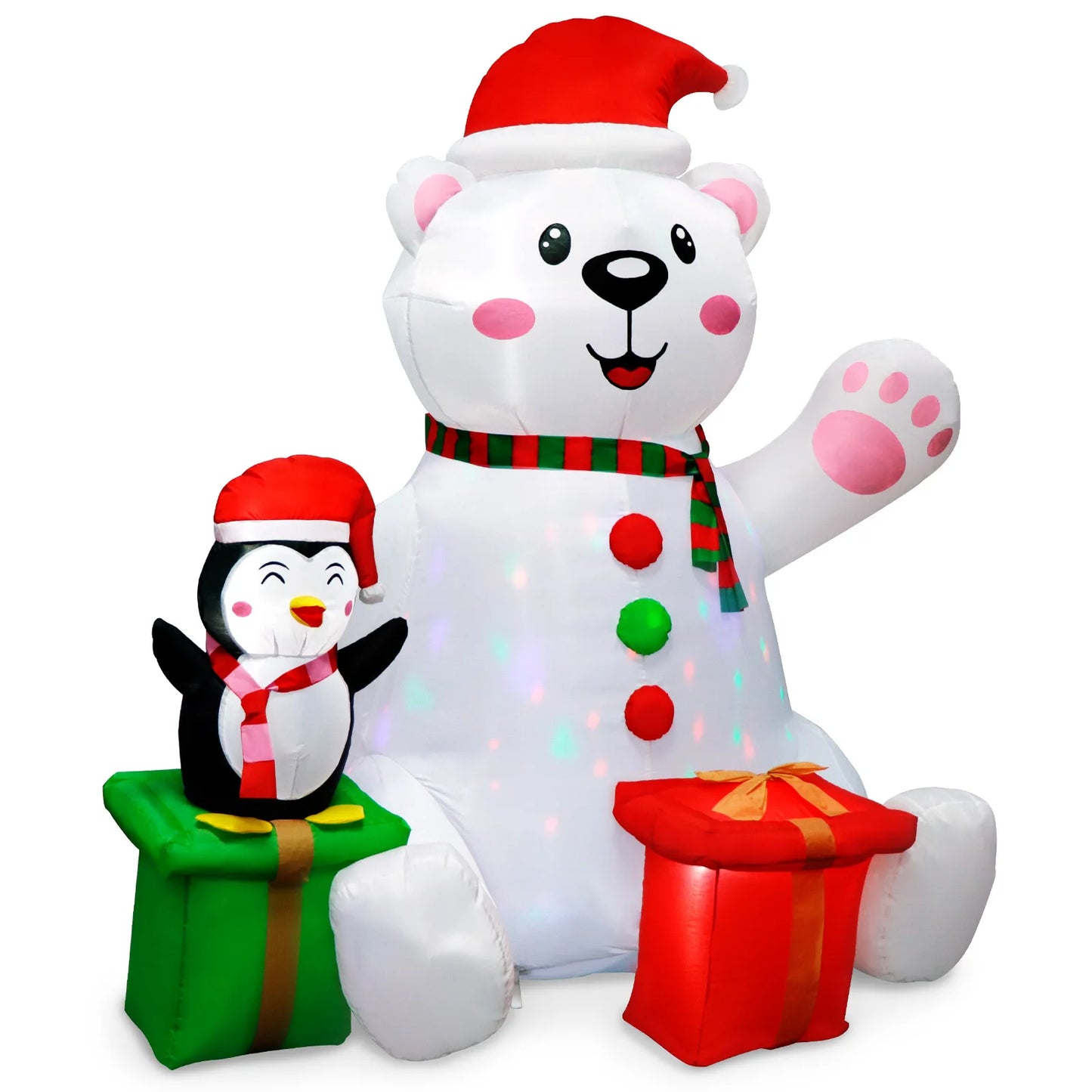 6FT Christmas Inflatables Outdoor Decorations Polar Bear Inflatable with Penguin Blow up with LED Light for Xmas Outdoor Decor