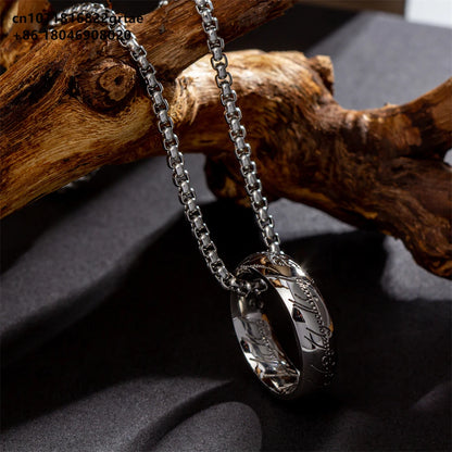 King of Necklace Stainless Steel Necklace Ring Fit Movie Jewelry Lord Of The Necklace 3.0 Square Thick Pearl Chain Hip-Hop