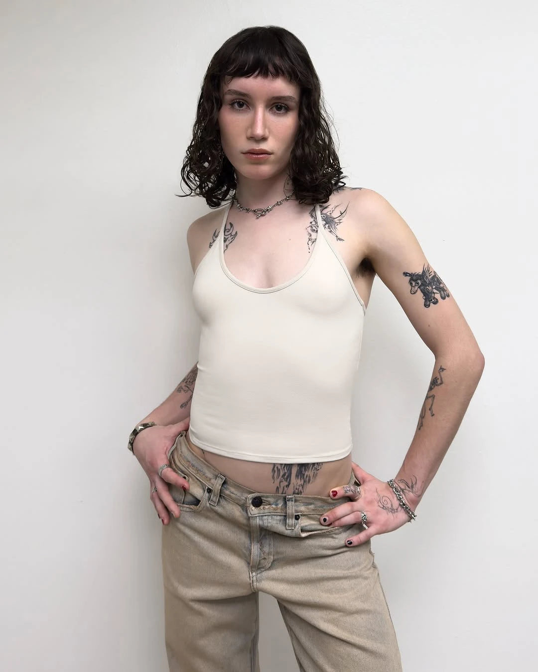 Tank Baby Blue Thin Strap Halter Small U-Neck Vest White Sexy Women's Summer Short Top