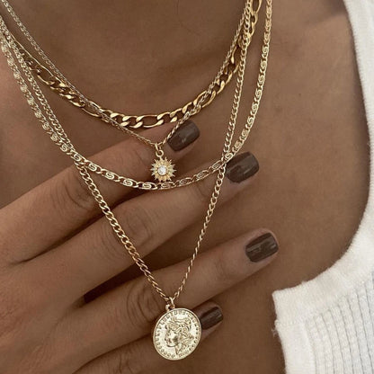Layered Evil Eye & Cross Pendant Necklace – Lucky Charm
