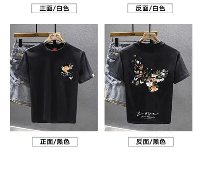 2025 Summer New Chinese Style Butterfly Embroidered Short-sleeved T-shirt Men Loose Casual Top