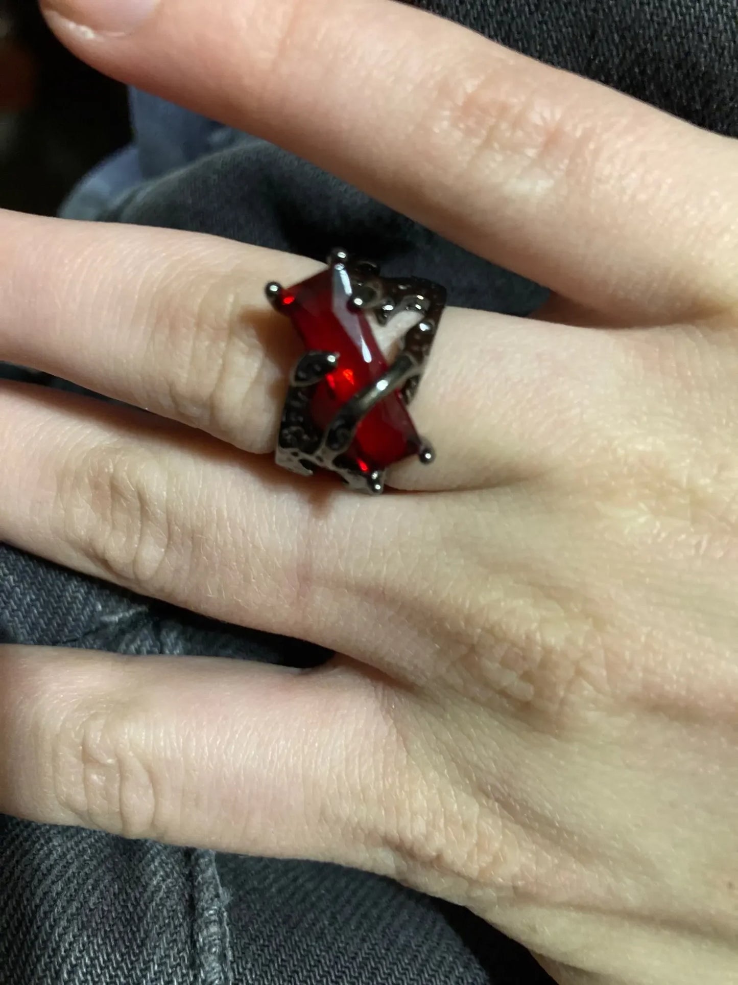 Goth Punk Retro Red Crystal Love Heart Cross Geometry Irregular Open Ring Set Y2K Halloween Accessories For Women Kpop Jewelry