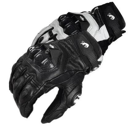 Mens Women 4 Season Driving Supertech Black/White Motorcycle Leather Gloves Racing Glove Motorbike Cowhide Race Bike Knight