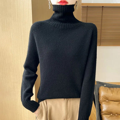 Women's Clothing New Fashion Autumn And Winter Merino Wool Pullover Solid Color Long Sleeve Basic Thermal Top 100% Wool Sweater