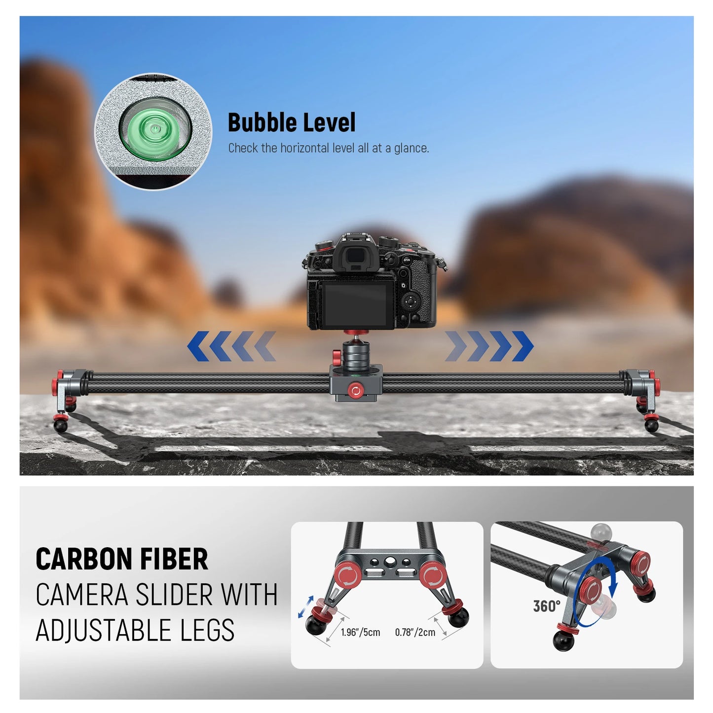 NEEWER 60cm Carbon Fiber Camera Slider with Ball Head