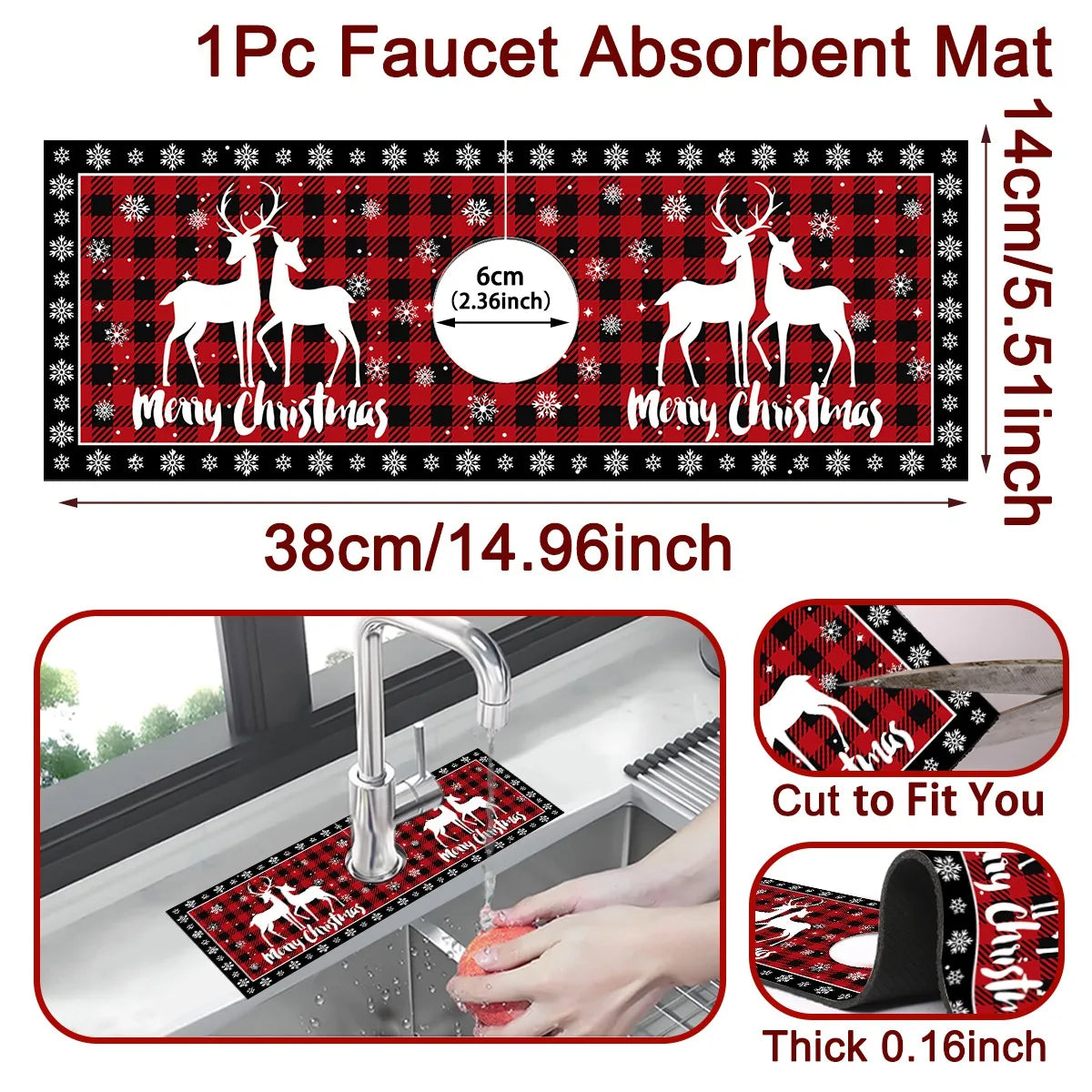 Christmas Faucet Mat Diatomite Sink Faucet Absorbent Pad Merry Christmas Decoration for Home 2025 Kitchen Gifts Navidad