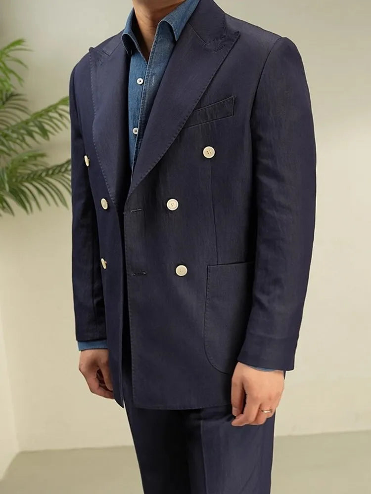 Italian Designer Mens Double Breasted Blazer Pants Two Piece Set Slim Fit Business Man Work Formal Set Groom Wedding Dress Suit
