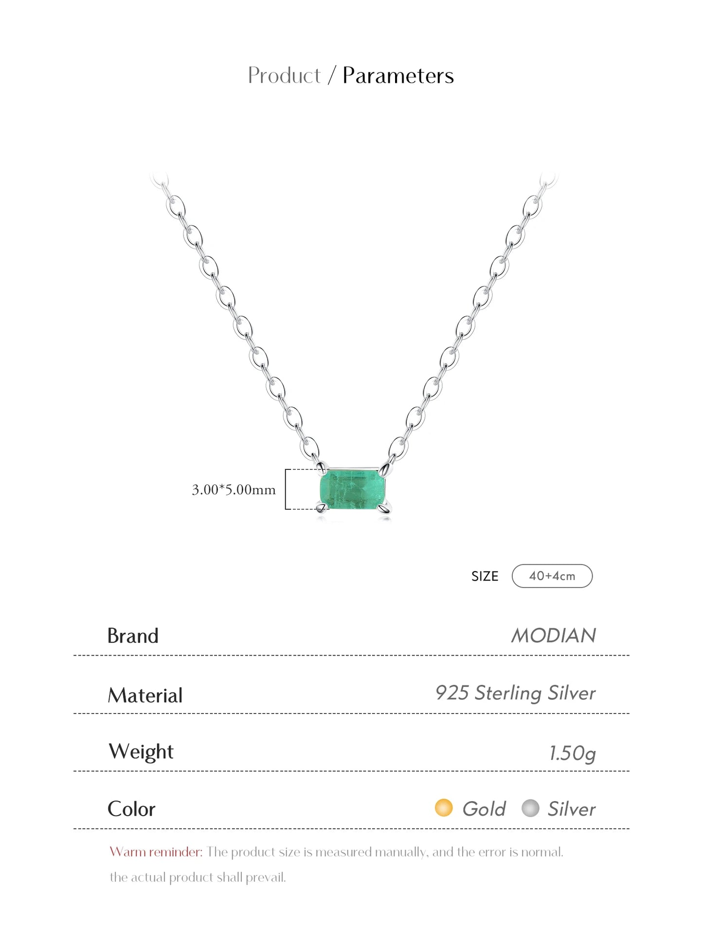 Modian Authentic 925 Sterling Silver Green Tourmaline Necklace Pendant for Women Fashion Bijoux Wedding Statement Jewelry Gifts