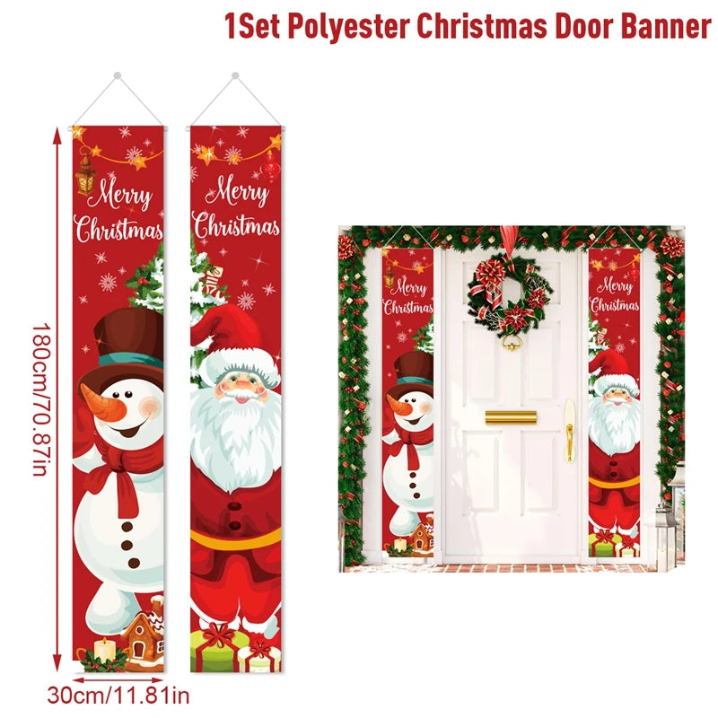 Merry Christmas Door Banner Decoration 2025 Christmas Decor for Home Xmas Hanging Ornaments Navidad Noel Gifts New Year 2026
