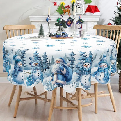 Blue Santa Claus Snowman Christmas Tablecloth Winter Wonderland Table Cover Christmas Decorations for Home 2025 Navidad Gifts