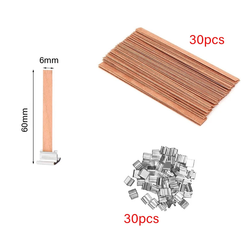 30/50pcs Wooden Candle Wick Set With Clip Base Smokeless Candle Wicks for DIY Paraffin Candle Jar Making Candle Making Supplies