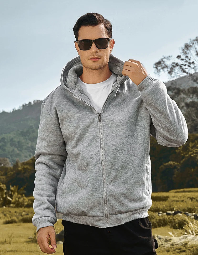 Winter Warm Sherpa Lined Coat for Men Heavyweight Plush Fleece Jackets Outwear Long Sleeve Zip Up Hoodie Sweatshirt Tops Outfits