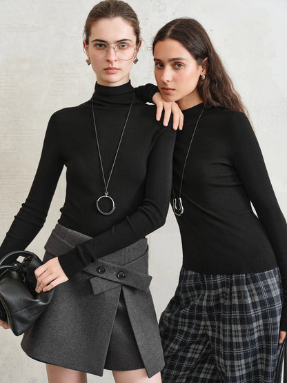 FSLE【Premium Series】German Biella Wool Autumn Super Fine Washable Seamless One-Piece Mock Neck Thermal Base Layer Shirt Women