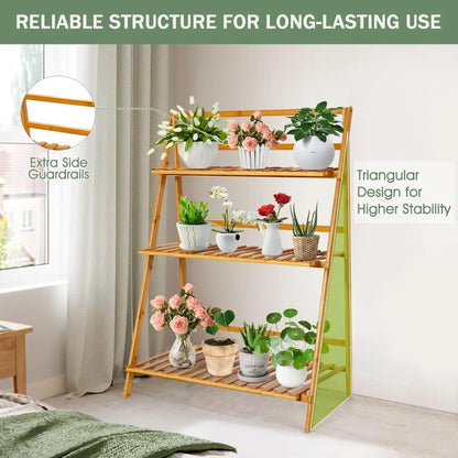 3-Tier Bamboo Plant Stand & Foldable Storage Shelf