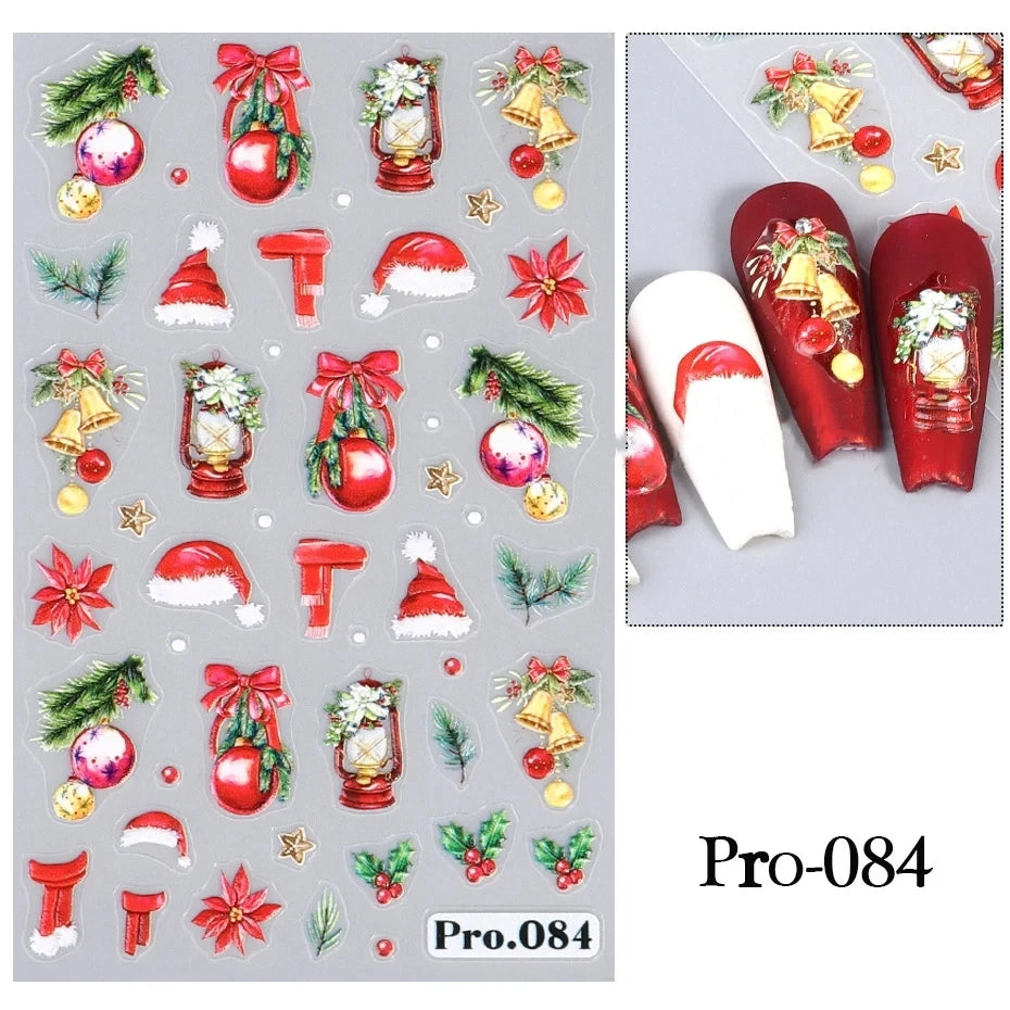 Cute Deer Christmas Nail Stickers 5D Embossed Elk Star Gingerbread Man Snowflake Santa Claus Holly DIY Winter Engraved Manicure*