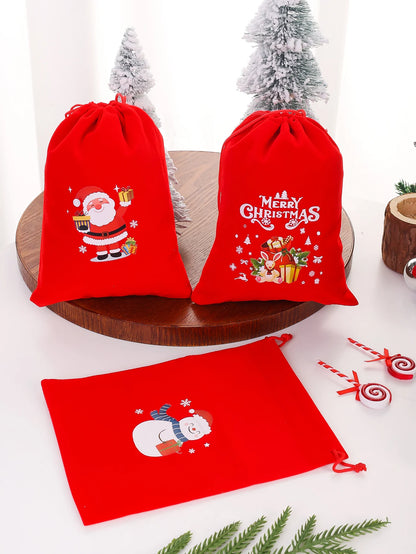 1/30pcs Christmas Gift Bags Red Velvet Drawstring Pouch Bulk Santa Candy Packaging Snack Wrapping Bag Wedding Party Favors Decor