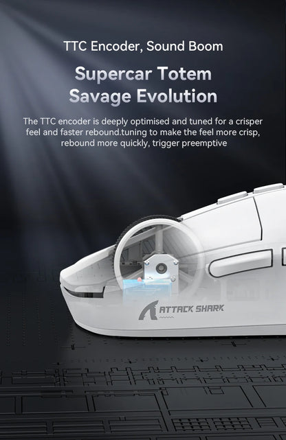 ATTACK SHARK X6 Mouse,PAW3395 Bluetooth Tri-Mode Connection,RGB Touch Magnetic Charging Base,Macro Gaming Mouse