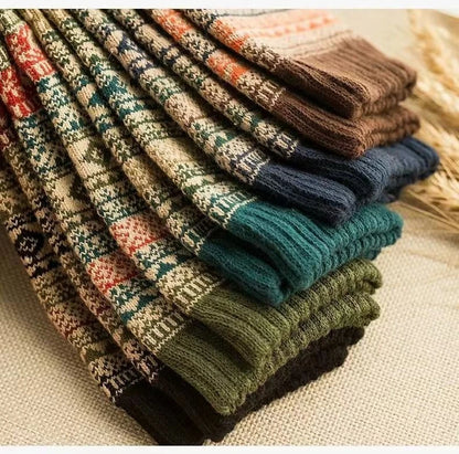 5 Pairs of Retro Striped Mid Tube Socks, Fashionable Snow Boots, Casual Multifunctional Warm Outdoor Socks, Autumn and Winter