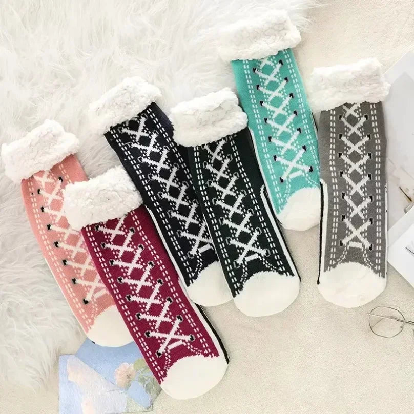 Fuzzy Fluffy Sock Women Winter Christmas Gift Warm Plush Non slip Home Sleeping Soft Female Floor Thermal Slipper Sock Snowflake