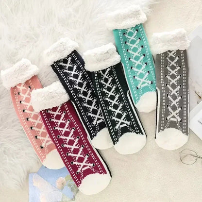 Fuzzy Fluffy Sock Women Winter Christmas Gift Warm Plush Non slip Home Sleeping Soft Female Floor Thermal Slipper Sock Snowflake