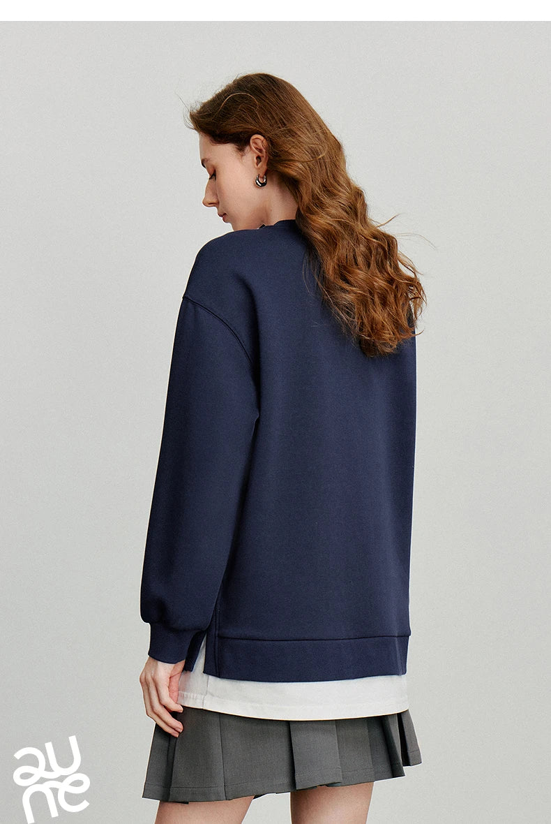 TOYOUTH Women Hoodies Sweatshirt 2025 Autumn New Plush Flower Printed Contrasting Color Splicing Fake Two Piece Cotton Pullover