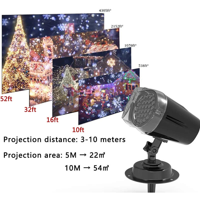 2025 Upgraded LED Snowflake Projector Light 2-in-1 Outdoor Waterproof Christmas Halloween Decor with Snowfall Pattern Party Lamp