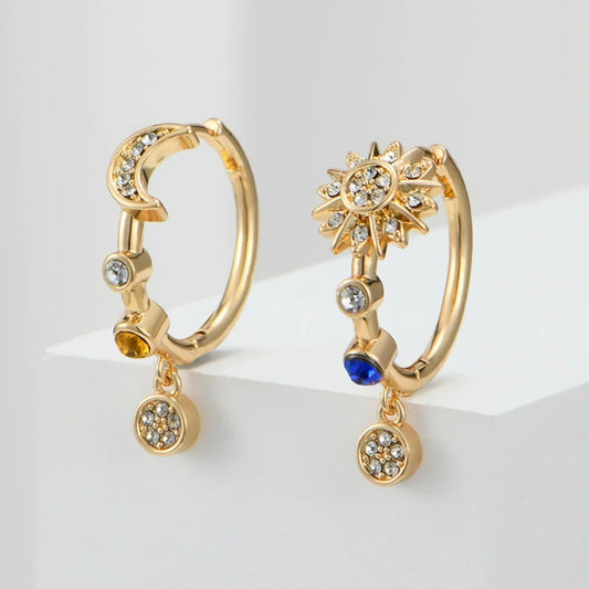 Sun & Moon Crystal Hoop Earrings – Romantic Gift for Women