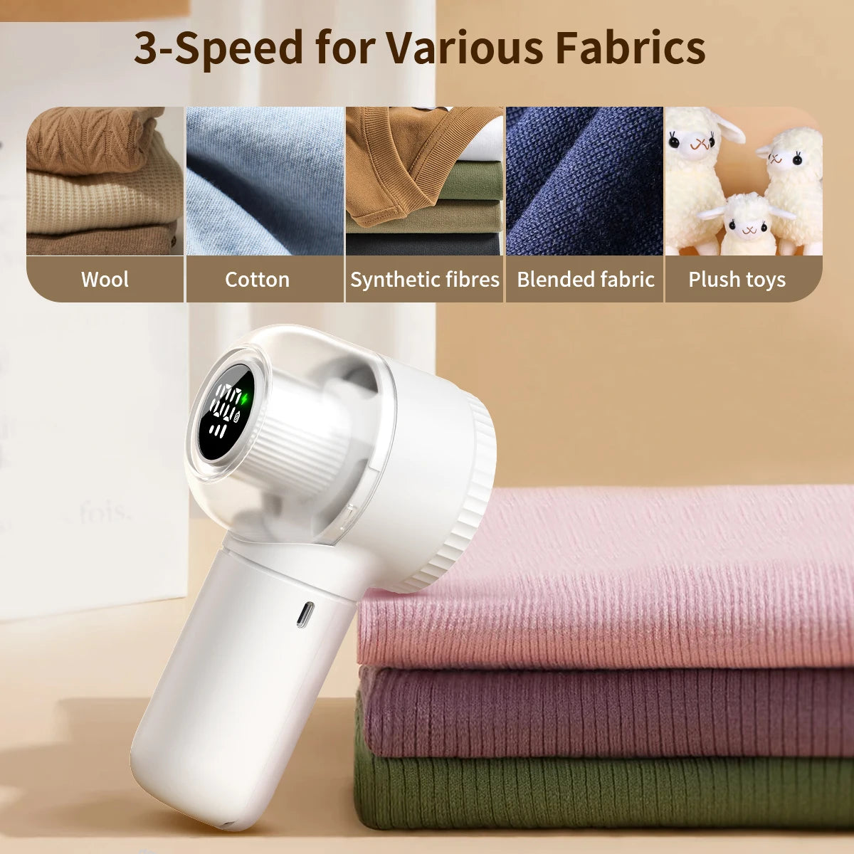 Fabric Shaver, 2 in 1 Rechargeable Lint Remover with Brush with Digital Display 3 Speeds Lint Shaver for Clothes Sofa Bedding